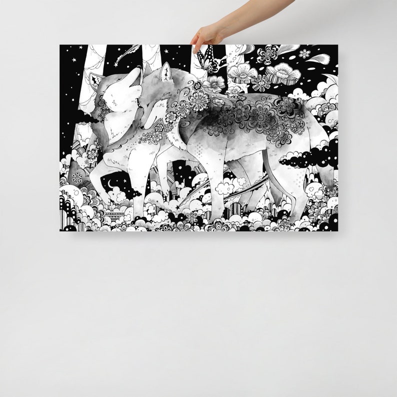 Wolf forest Poster - art print, animal print, room decor, wall art, Illustration, art, artwork, no frame
