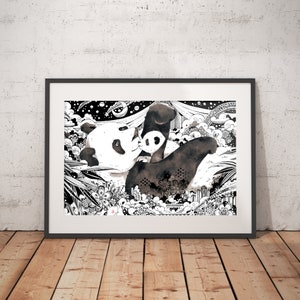 Panda Poster art print, animal print, room decor, wall art, Illustration, art, artwork, no frame image 2