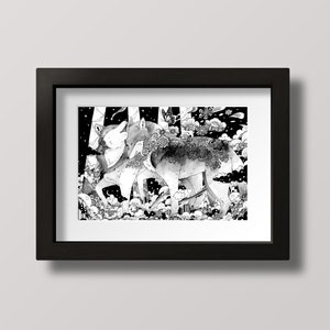 Wolf forest Poster art print, animal print, room decor, wall art, Illustration, art, artwork, no frame image 1