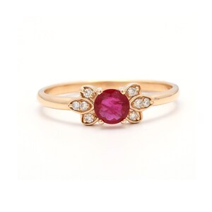 0.45 ct Oval red Ruby & natural diamond ring in 14k, 18K gold yellow, Engagement ring ,Small Gemstone ring, Gift for her Gemstone Jewelry