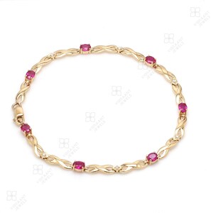 Natural Ruby Tennis Bracelet, Solid Gold Eternity Bracelet, July Birthstone, 14k or 18k, White Rose Yellow, Genuine Diamond and Ruby....