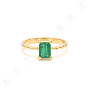 Genuine Emerald Engagement Ring For Women, 0.68 Carat Top Quality Emerald Solitaire Ring, 14k Solid Gold Wedding Ring, May Birth Stone Ring