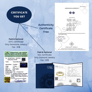 May include: Diagram showing the certificates you get when purchasing jewelry. The top of the diagram says "Certificate You Get".  The diagram branches out to show two options: "Paid & Optional IGITL Certificate Only Gemstone Jewelry Fee: 30$" and "Paid & Optional SGL Certificate Only Diamond Jewelry Fee: 30$".  The diagram also shows a free "Authenticity Certificate" option.