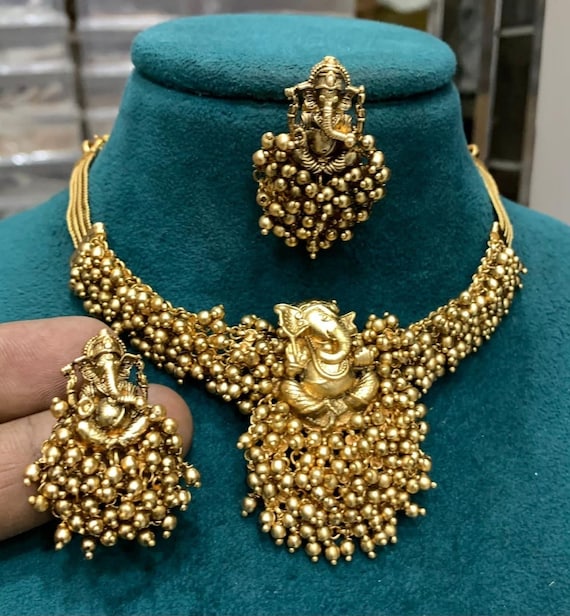 Gold Plated Temple Necklace Set one gram gold necklace wedding jewelry temple jewellery gifts bridal accessories Indian jewelry