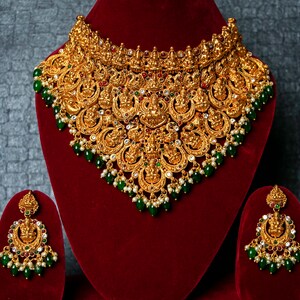 Buy Indian Bridal Guttapusalu Necklace Set One Gram Gold Temple ...