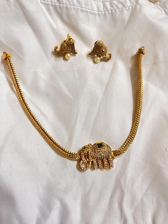 Elephant Design Choker Set,1 Gram Gold ,swarovski, Wedding Jewelry