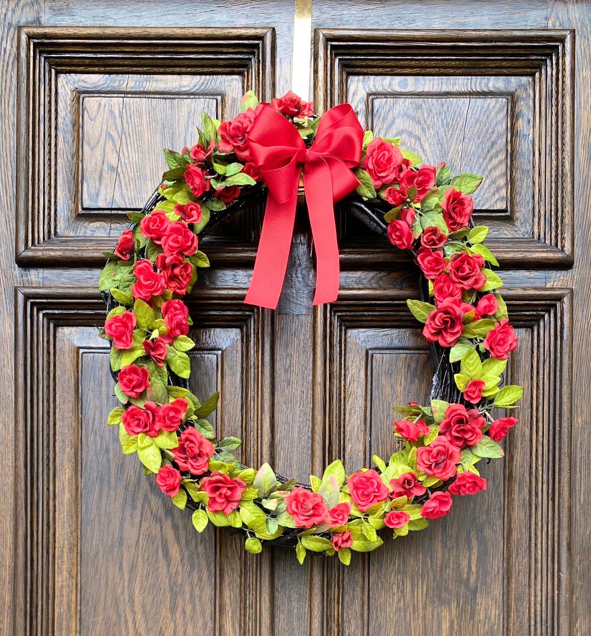 A Silk Red Rose Floral Wreath Etsy