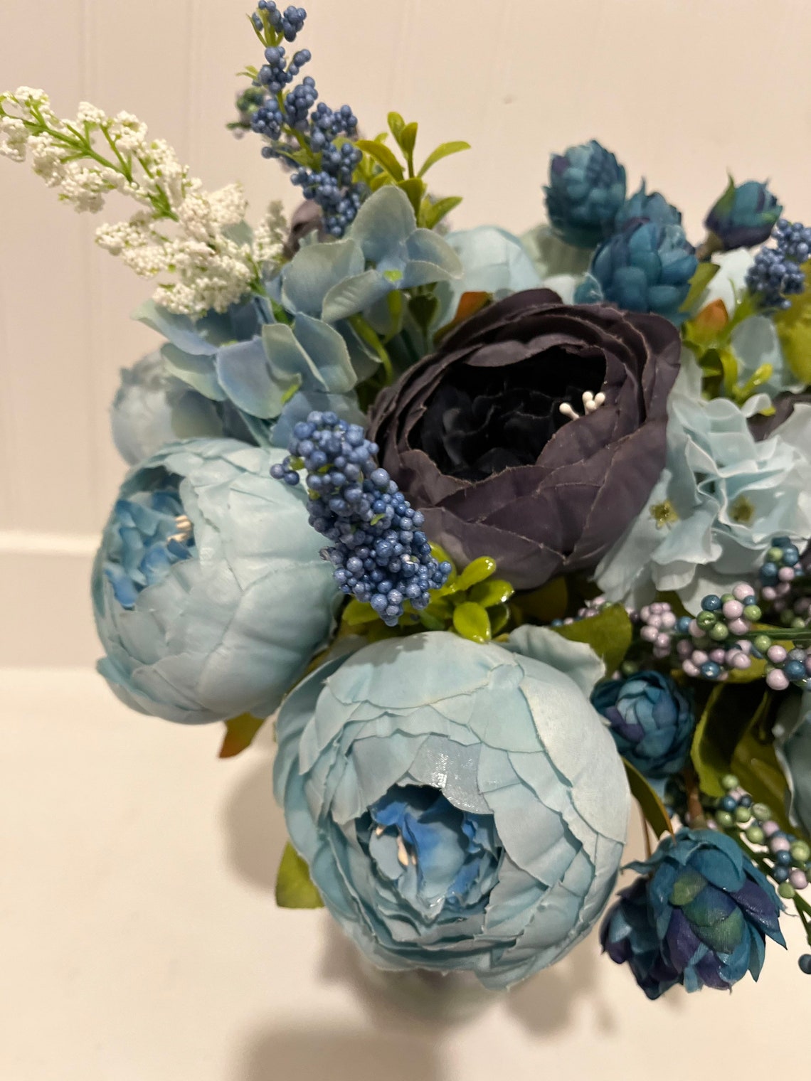 Beautiful Shades of Blue Flowers in a Clear Glass Vase, Filled With ...