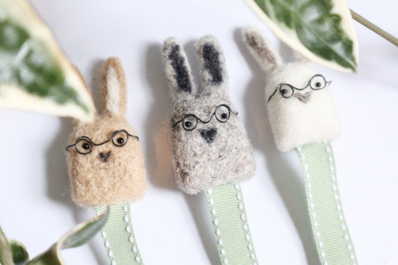 Woolly Bunny Bookmark Needle Felt Felted Handmade Wool Rabbit Book Reading Marker Mark Sister Girlfriend Wife Birthday Teacher Gift Reading Glasses