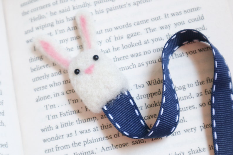 Woolly Bunny Bookmark Needle Felt Felted Handmade Wool Rabbit Book Reading Marker Mark Sister Girlfriend Wife Birthday Teacher Gift image 6