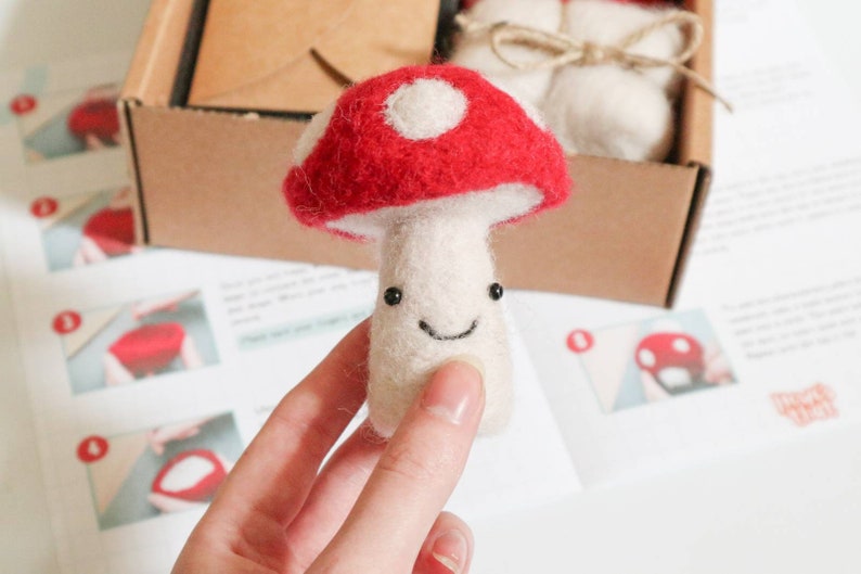 DIY Kit Woolly Toadstool Needle Felting Beginners Craft Kit High Quality zdjęcie 4