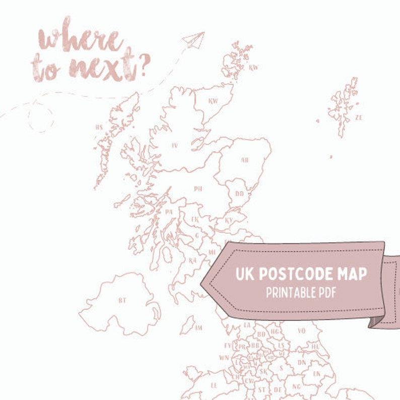 Where to Next? UK Postcode Map - Digital Printable PDF Small Business ...
