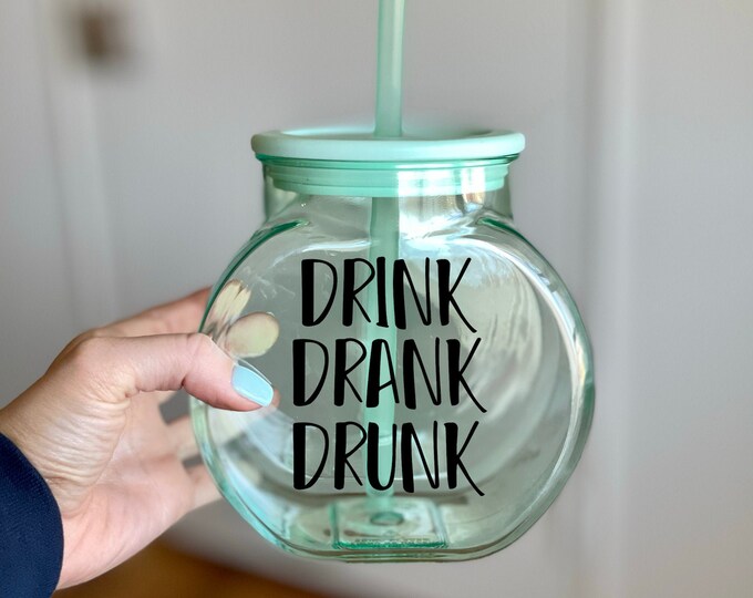 Drink Drank Drunk Blue or Pink Fishbowl Tumbler 40 Ounce Fishbowl Cup