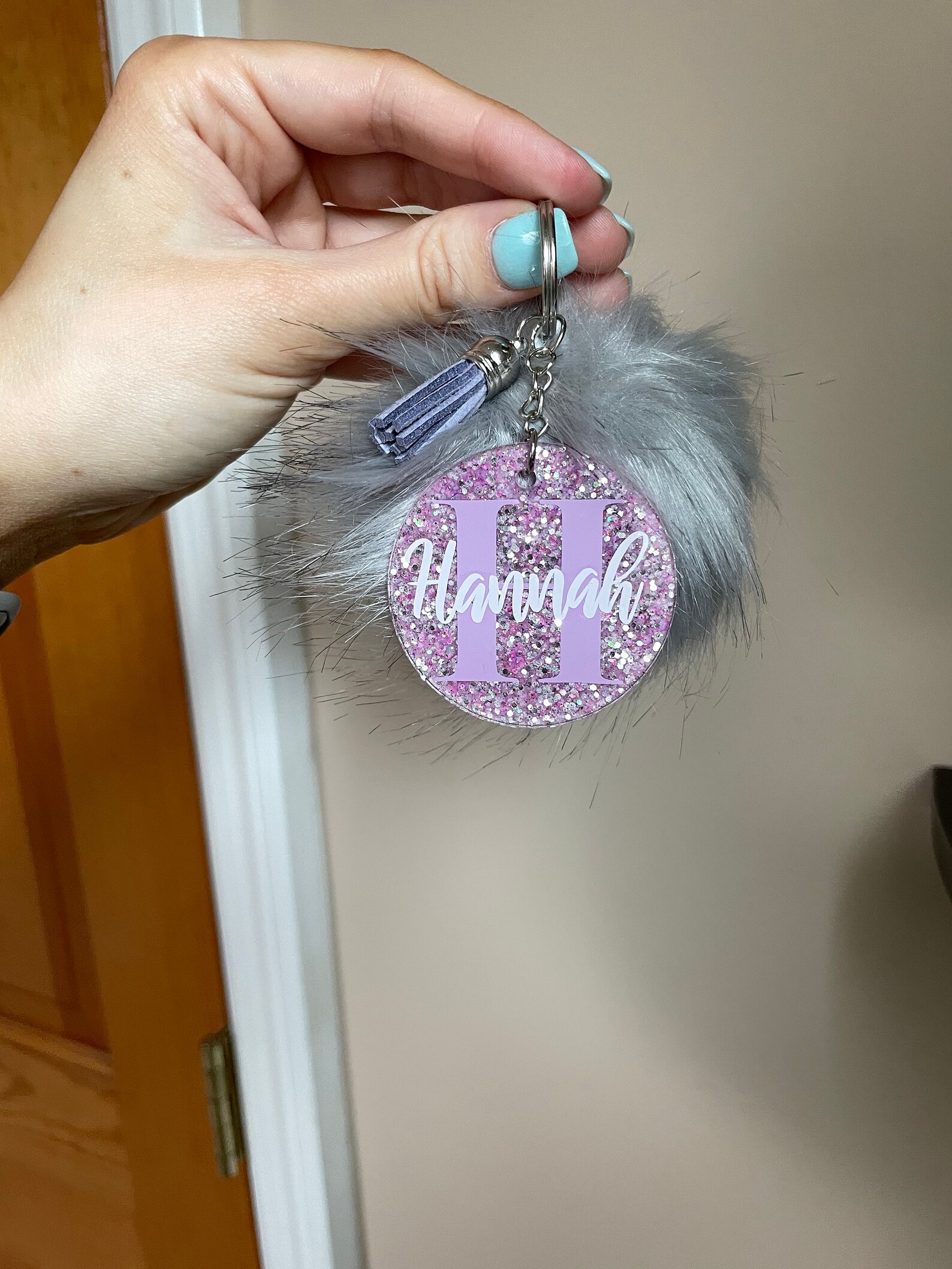 Personalized Glitter Round Keychain with Tassel 2 Etsy