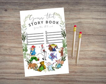 Guess the Storybook Character Game Digital Download - Baby Shower Game - Gender Reveal Game - Children's Story Books