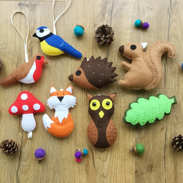 Woodland Hanging Decorations Collection - Fox, Squirrel, Owl, Hedgehog, Robin, Bluetit, Oak Leaf, Toadstool | Nursery Decor | Gift | Present