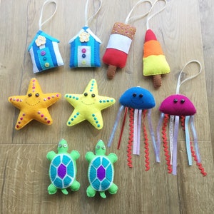 Summer | Beach Themed Hanging Decorations | Colourful Beach Huts, Ice lollies, Sea Turtle, Jellyfish & Starfish | Nursery Decor | Gift.