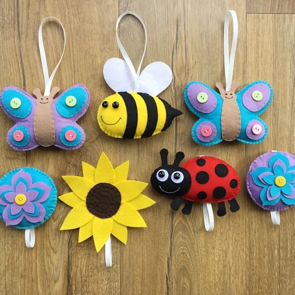LadyBird | Bee | Butterfly | Sunflower | Flowers | Insects | Hanging Decorations | Nursery Decor | Childrens Room| Gift | Present | Handmade