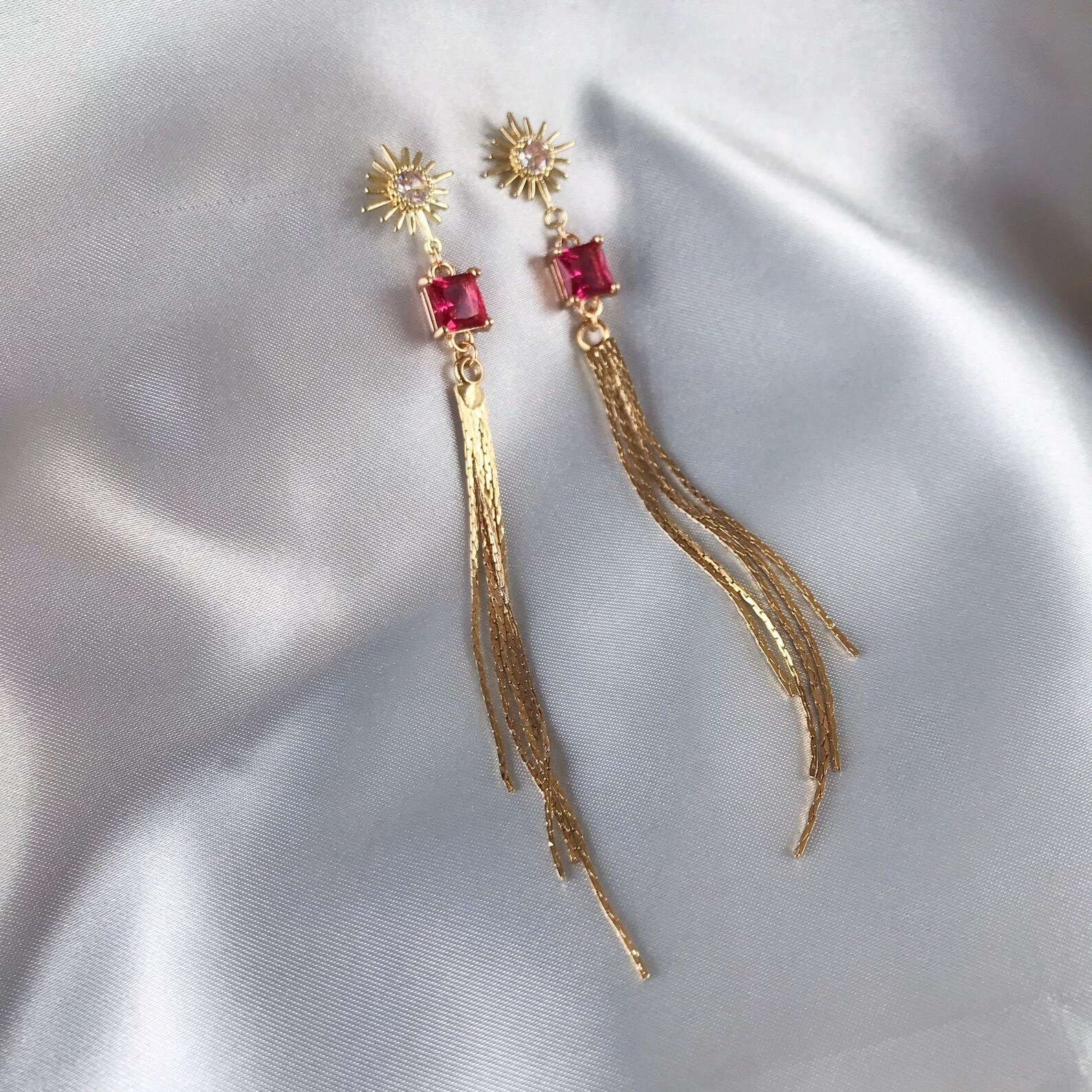 Tinsel, 24k Gold Plated Earrings, Gold Star Dangle Earrings, Gold