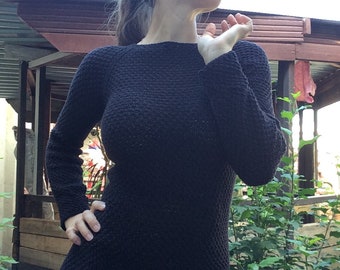 knitted black dress with openwork pattern from 100% cotton