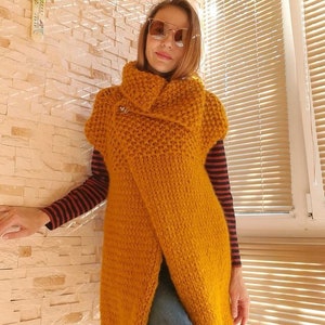 Mustard vest, sweater vest women, wool cape coat, halloween cape