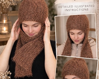 Hooded Scarf Knitting Pattern – English Rib, Beginner Friendly (PDF Pattern)