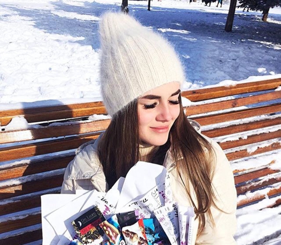 Вязаная пушистая шляпа из норки ангора вниз, тыквенная шляпа - Etsy