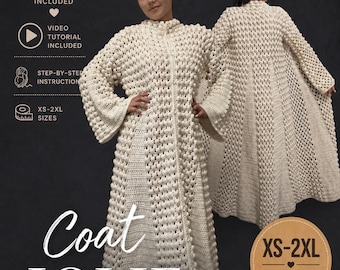 Crochet Vintage Cardigan , Crochet Coat Maria, Boho Oversized Coat, Easy Crochet Tutorial, Jolie Style crochet coat, Women’s coat pattern