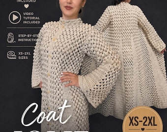 Vintage Cardigan Pattern, Elegant coat pattern, Boho Oversized Coat, Easy Crochet Tutorial, Jolie Style crochet coat, Women’s coat pattern