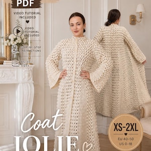 Crochet Vintage Cardigan , Crochet Coat Maria, Boho Oversized Coat, Easy Crochet Tutorial, Jolie Style crochet coat, Women’s coat pattern