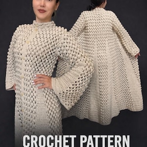 Patrón de cárdigan de ganchillo en PDF + vídeo, abrigo bohemio extragrande, tutorial de ganchillo fácil, estilo Jolie, cárdigan DIY