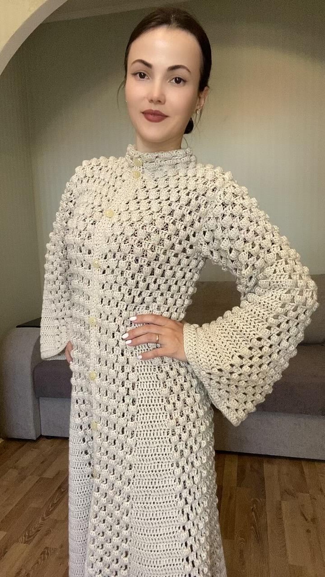 Vintage Crochet Coat, Boho Oversized Cardigan, Angelina Jolie