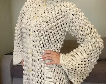 Vintage Crochet Coat, Boho Oversized Cardigan, Angelina Jolie Inspired Style, Vintage Ladies Coat, Ladies Shell coat
