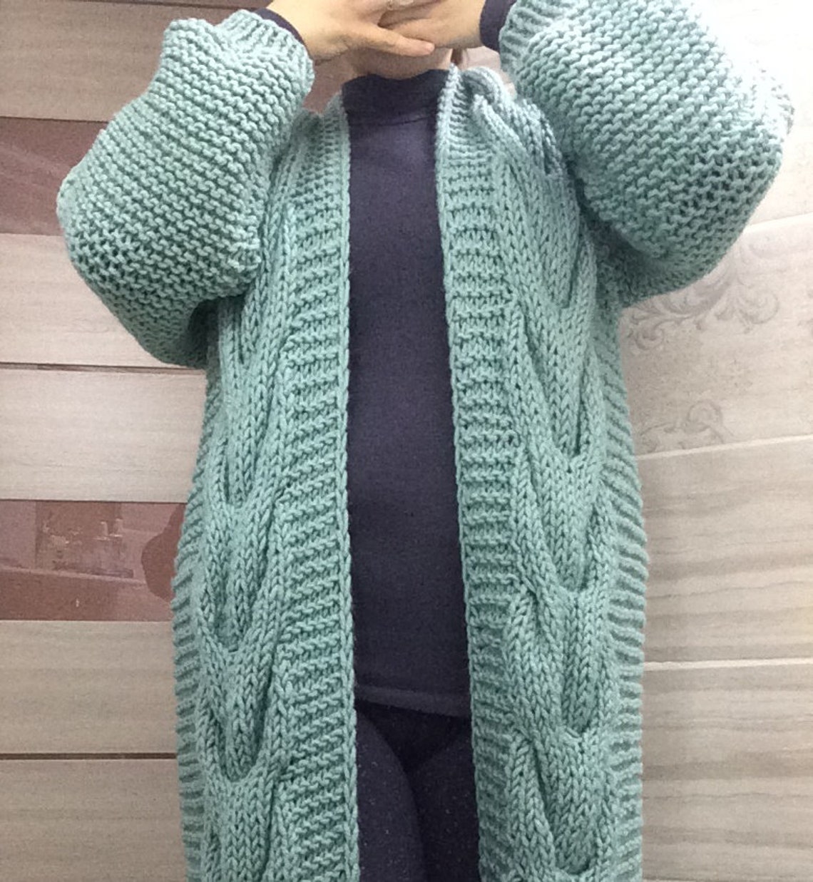 Handmade Thick Yarn Jacket Knitted Pigtails Warm Long Sleeve Etsy UK