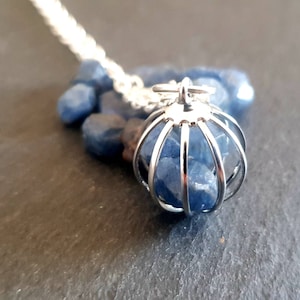 Natural Sapphire Necklace / Rough Sapphire Necklace / September Birthstone / Cage Pendant / Raw Gemstone / Crystal Necklace / Birthday Gift