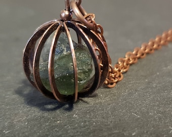 Moldavite Necklace / Natural Rough Moldavite Necklace / Moldavite Cage Pendant / Crystal Necklace / Rare Gemstone Jewellery / Tektite