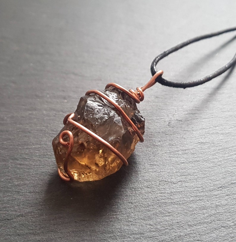 Natural Smoky Citrine Necklace Unheated Untreaded Citrine Pendant Rough Smoky Citrine Crystal Necklace Rare Gemstone