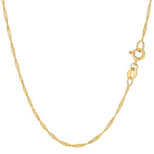 14K Solid Yellow Gold Diamond Cut Singapore Chain 1.7mm Thin Dainty, High Polished Pendant Charm Chain, Delicate Necklace, Layered Necklace