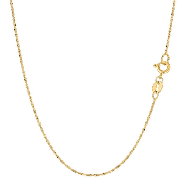 14K Yellow Gold Diamond Cut Singapore Chain Necklace 0.8mm Thin Dainty High Polished Pendant / Charm Chain All Sizes 16'' 18'' Inches