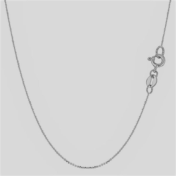 14K Solid White Gold Cable Link Chain / Necklace 0.7mm Thin Dainty High Polished Pendant / Charm Chain All Sizes 16'' 18'' 20'' Inches