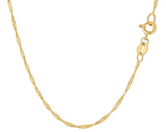 14K Solid Yellow Gold Diamond Cut Singapore Chain 1.7mm Thin Dainty, High Polished Pendant Charm Chain, Delicate Necklace, Layered Necklace