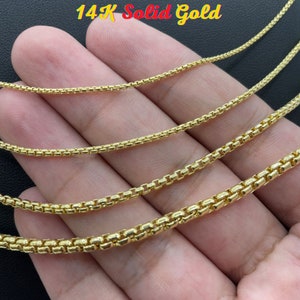 14K Solid Gold Round Box Link Chain / Necklace 1.6mm 2.5mm 3.6mm Thin Dainty High Polished Pendant / Charm Chain All Sizes Inches Gift