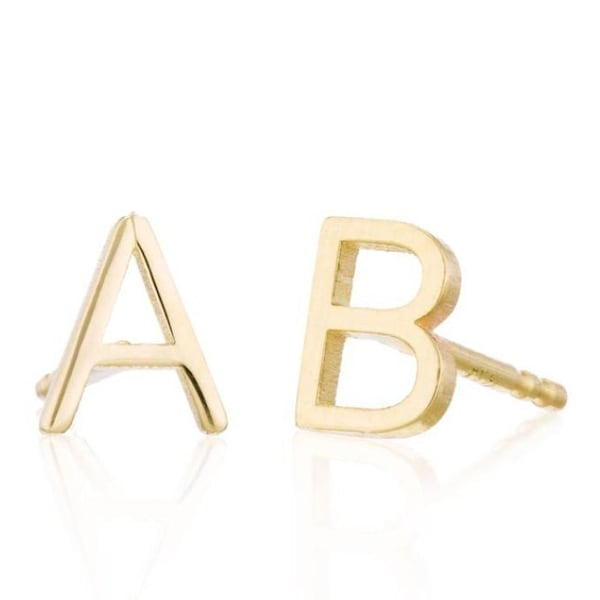 14K Solid Yellow Gold Initial Stud Earrings, Letter Stud Earrings, Alphabet Stud Earrings, Dainty earrings Unique gifts, Tiny gold earrings