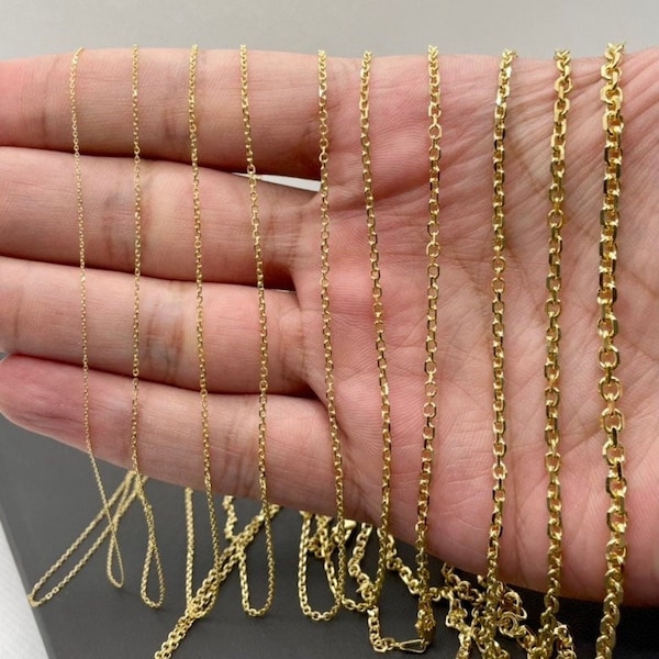 14K Solid Yellow Gold Cable Link Chain / Necklace Thin Dainty Necklace, Layered Stackable necklace, Minimalist Look, Everyday Gold Chain