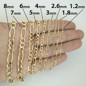 14K Solid Yellow Gold Figaro Link Necklace, 1.3mm, 1.9mm, 2.6mm, 2.8mm, 3mm, 3.8mm, 4.5mm, 6mm, 7mm, Figaro Bracelet, Stackable chain Gift