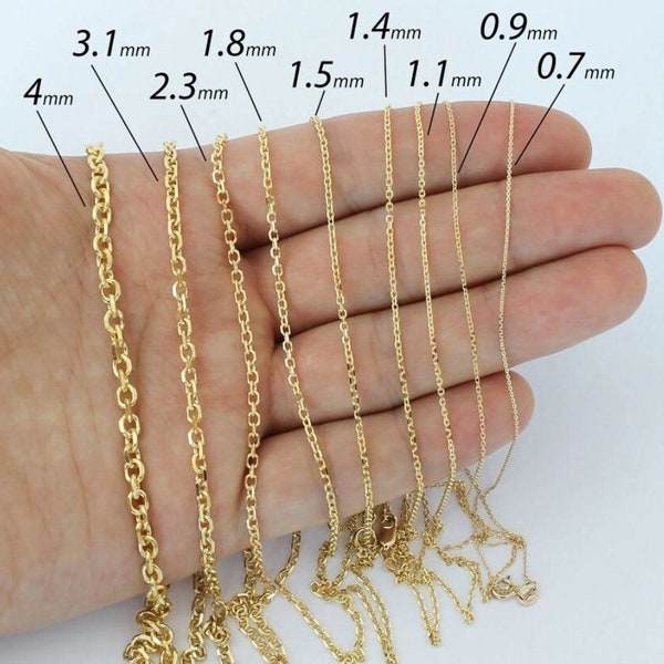 14K Solid Yellow Gold Cable Link Chain / Necklace Thin Dainty Necklace, Layered Stackable necklace, Minimalist Look, Everyday Gold Chain