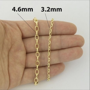 14K Yellow Gold Rolo Chain Necklace, 3.2mm 4.6mm Thick, Round Link Chain, Real Gold Chain, Gold Chain Necklace, Dainty Layer Chain, Gift