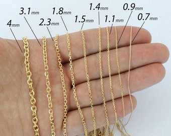 14K Solid Yellow Gold Cable Link Chain / Necklace Thin Dainty Necklace, Layered Stackable necklace, Minimalist Look, Everyday Gold Chain