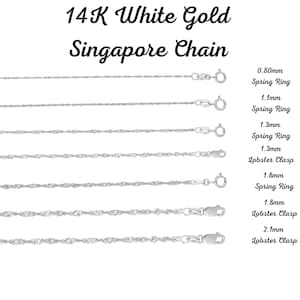 14K Solid White Gold Diamond Cut Singapore Chain Necklace Thin Dainty, High Polished Pendant, Charm Chain, Delicate Necklace, Gift For Her
