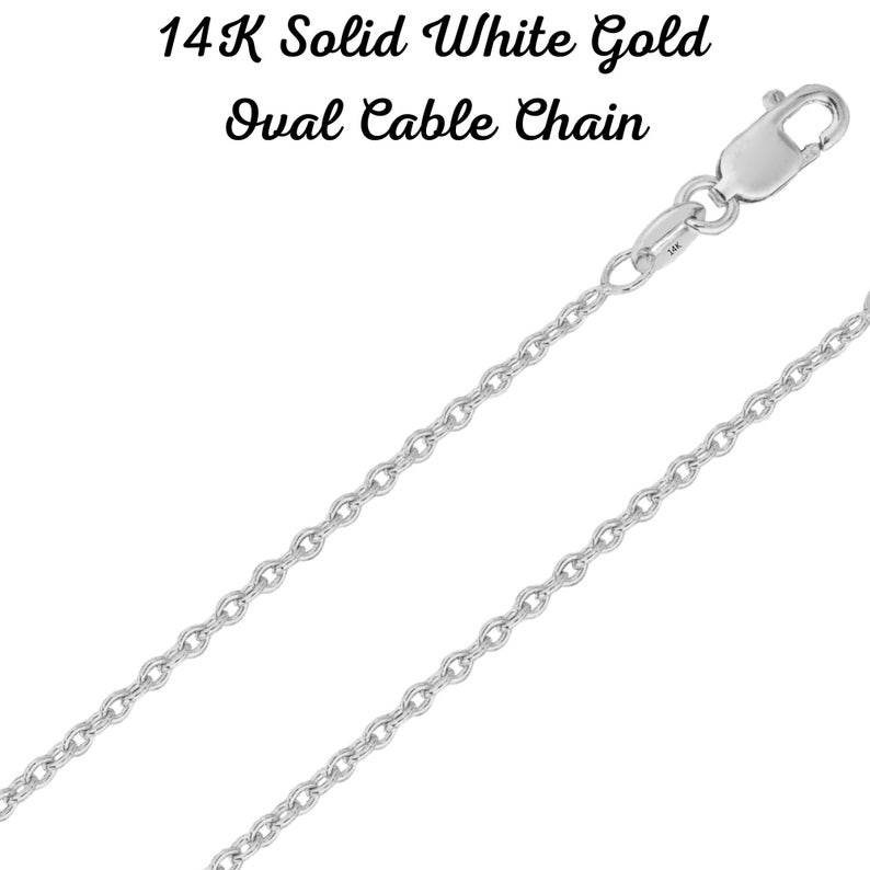 14K Solid White Gold Oval Cable Link Chain, 0.85mm, 1mm, 1.2mm, 1.5mm, Body Jewelry, Dainty delicate Necklace, Solid Gold Cable Link, Gift image 2